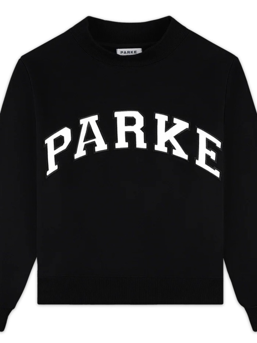Parke Black Crewneck Sweatshirt with White Collegiate Logo NWT Unisex